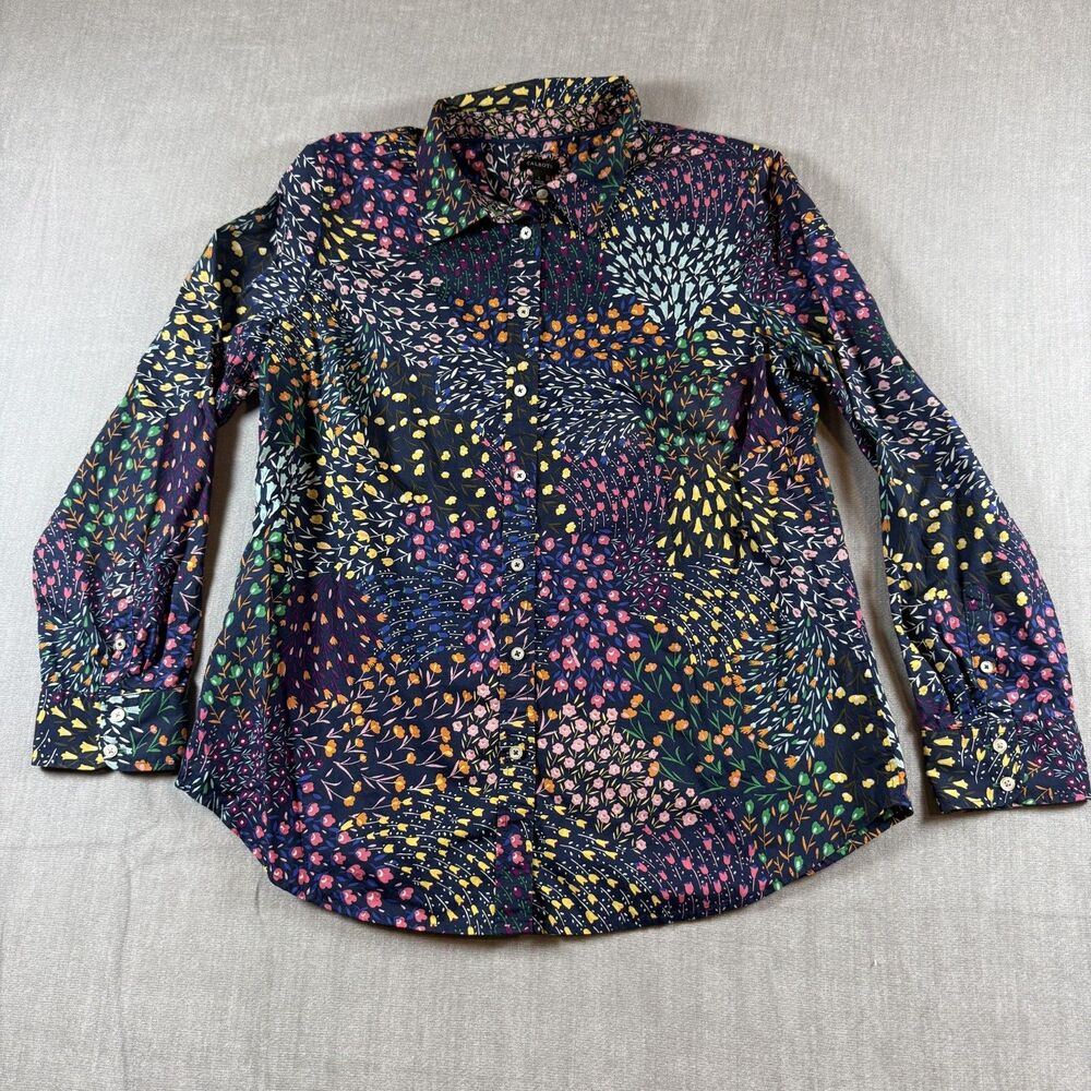 Talbots Top Womens Size L Blue Floral Button Up Lightweight Preppy Casual